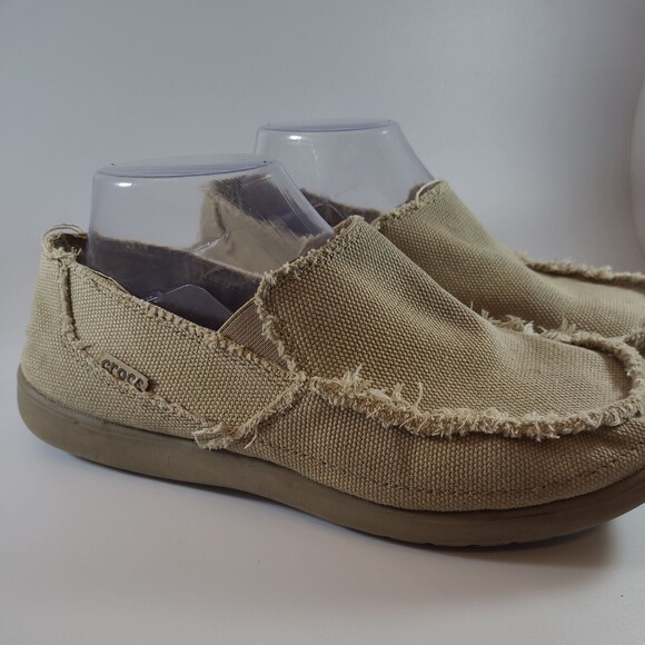 Crocs Santa Cruz Canvas Slip-On Shoes Loafers Men's 9 Tan Khaki Distressed Vibe - Picture 4 of 10